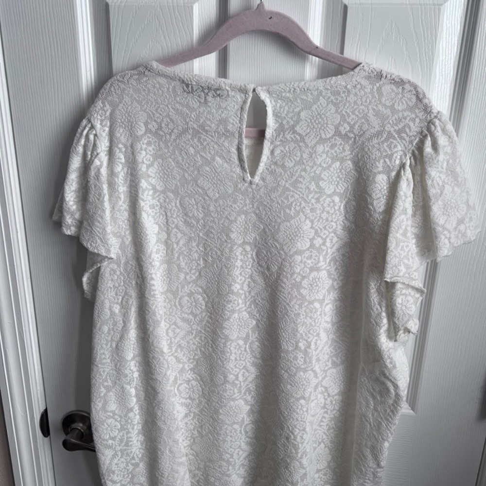LOFT Lace Ruffle Flutter‎ Sleeve Top Ivory Women's XXL - Picture 6 of 11